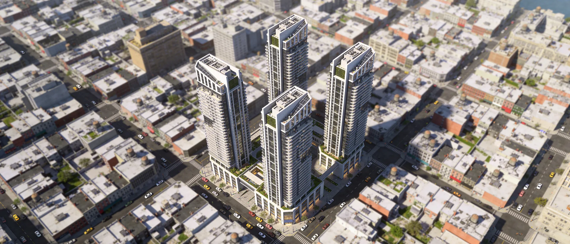 Aerial Perspective of Three High-Rise Glass Towers